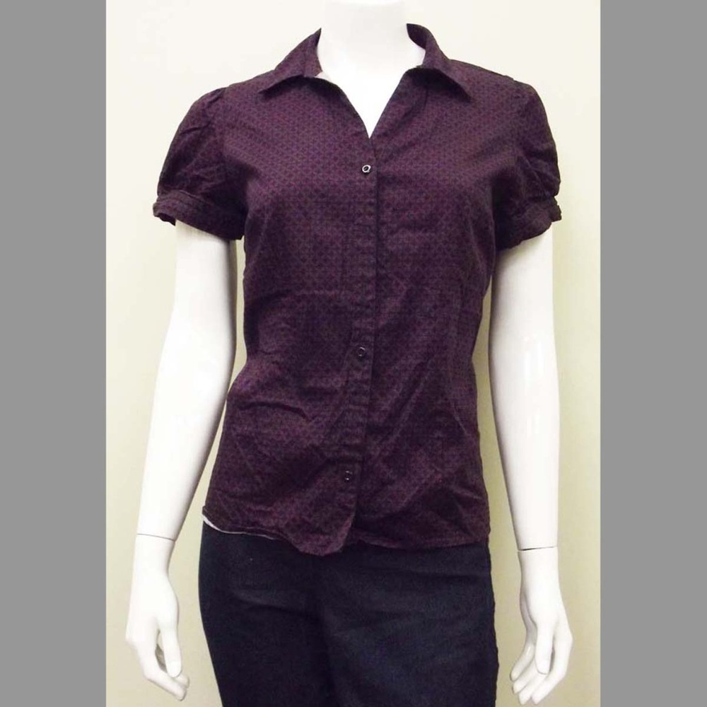 Black & Purple Short Sleeved Stretch Button Down L